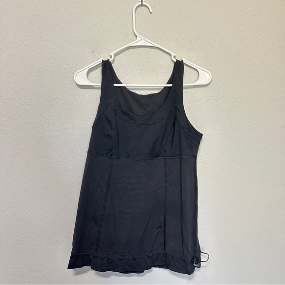 Lululemon Black Scoop‎ Neck Athletic Tank Top Womens 8 Wide Strap Drawstring Hem - Picture 1 of 5